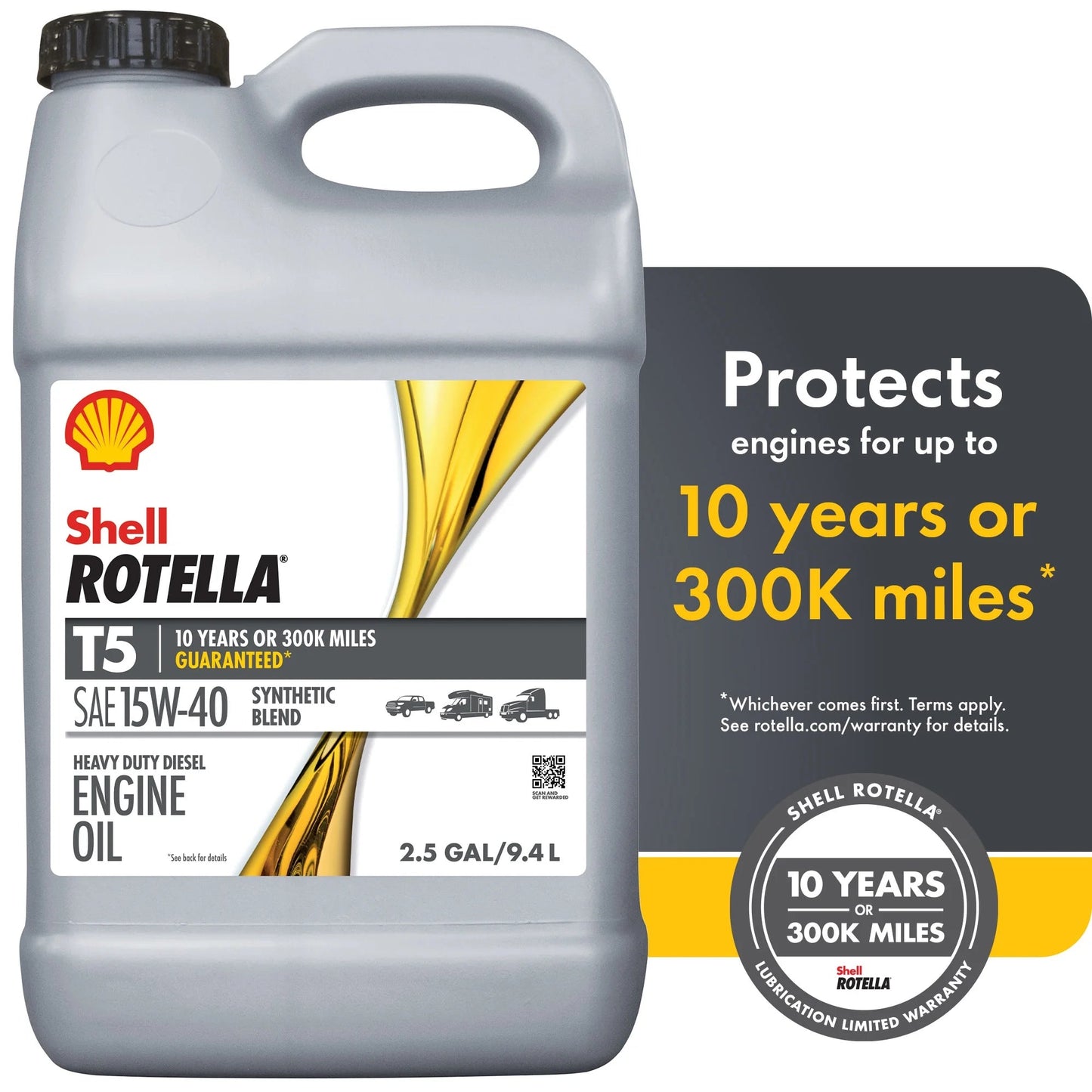 (2 Pack) Shell T5 Synthetic Blend 15W-40 Motor Oil, 2.5 Gallon (2 Pack)