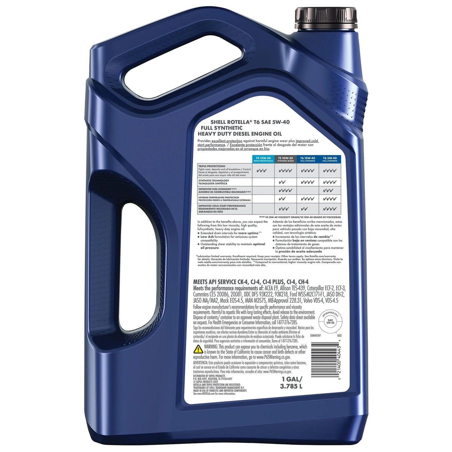 Shell T6 Full Synthetic 5W-40 Motor Oil, 1 Gallon (3 Pack)