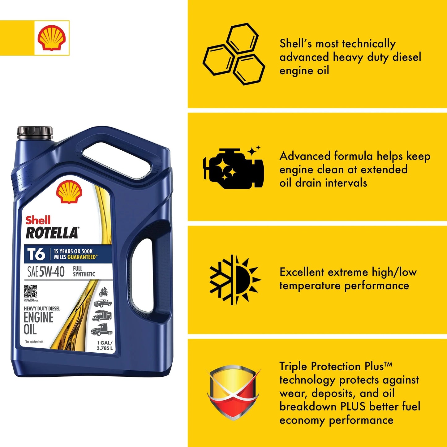 Shell T6 Full Synthetic 5W-40 Motor Oil, 1 Gallon (3 Pack)