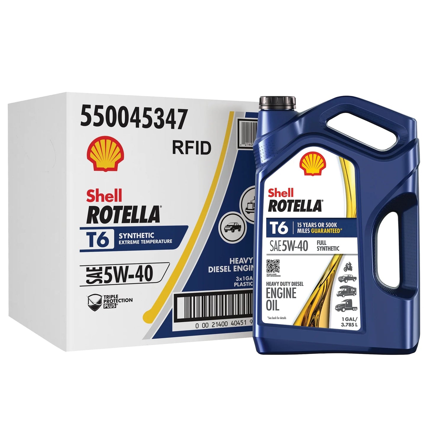 Shell T6 Full Synthetic 5W-40 Motor Oil, 1 Gallon (3 Pack)