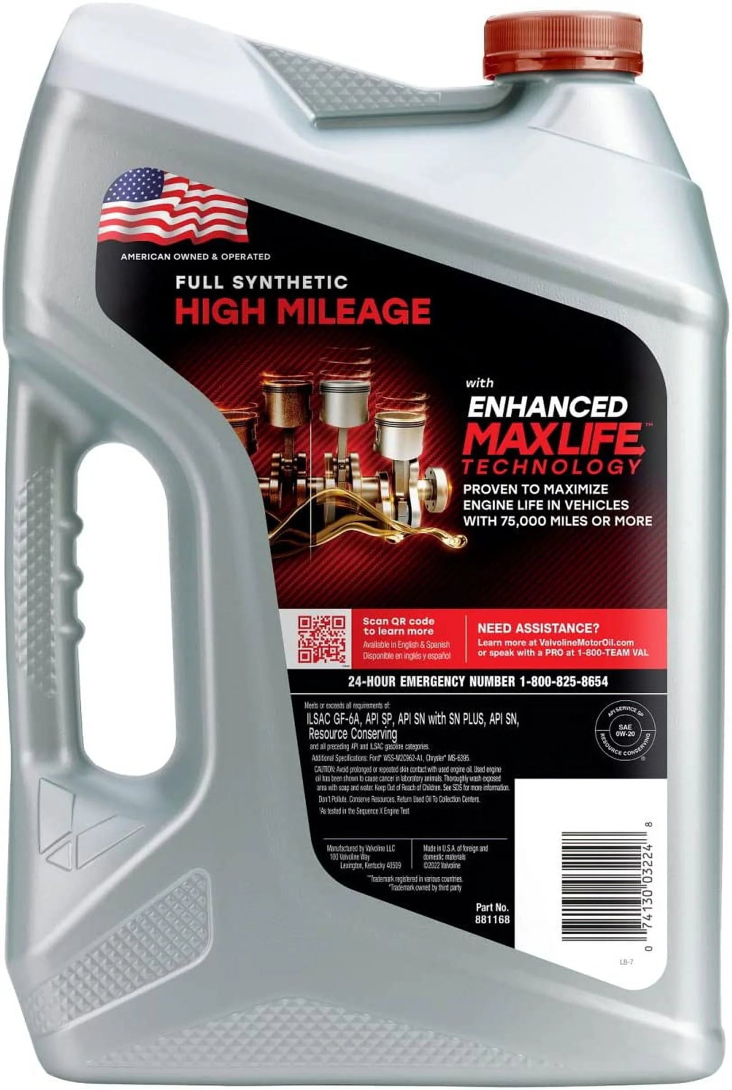 Full Synthetic High Mileage with Maxlife Technology SAE 0W-20 Motor Oil 5 QT