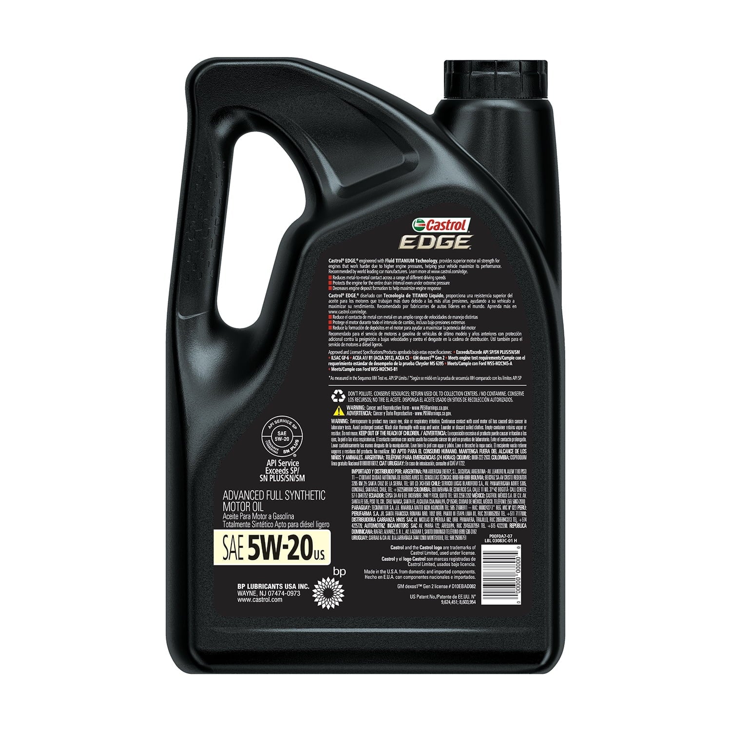 Edge 5W-20 Advanced Full Synthetic Motor Oil, 5 Quarts, Case of 3