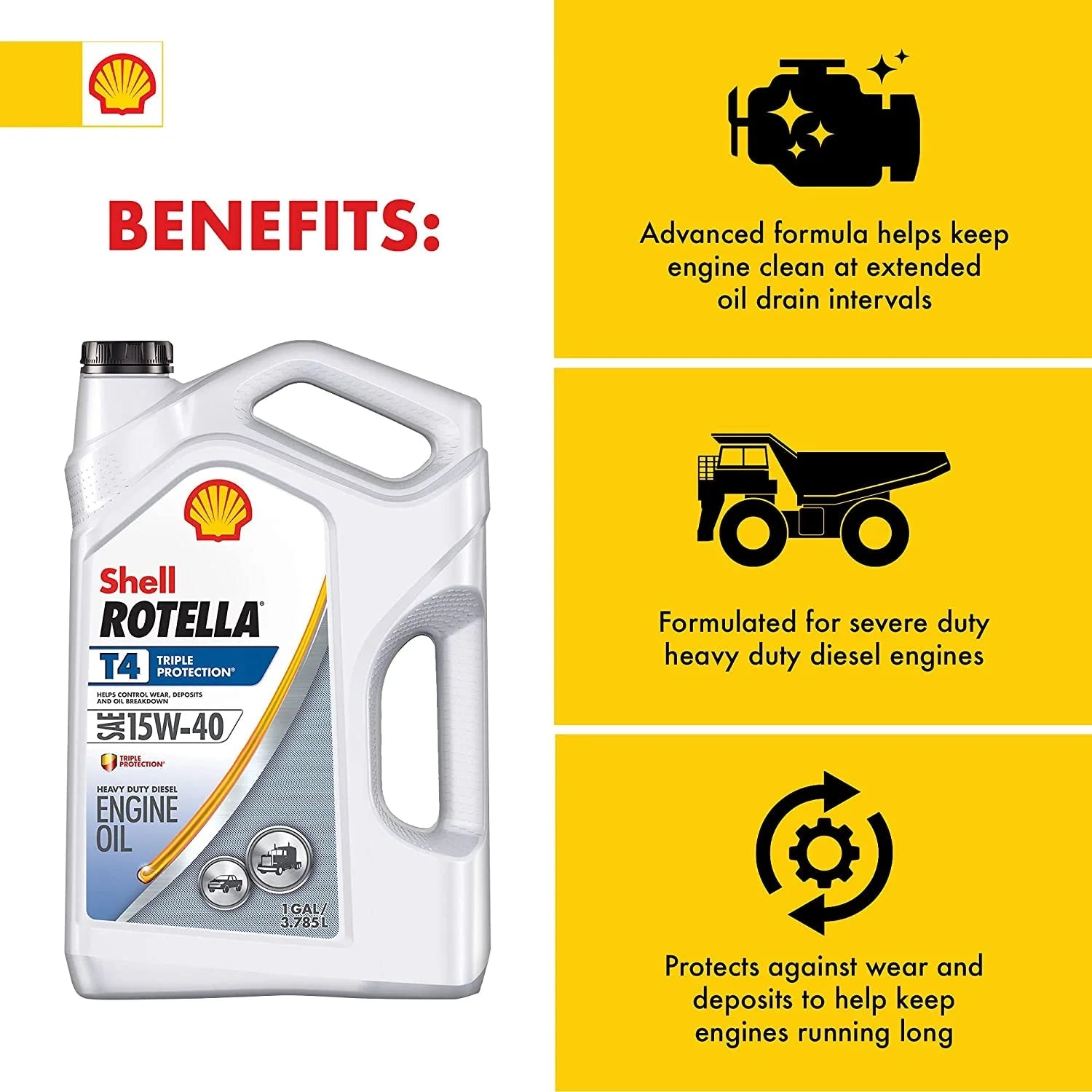 T4 Triple Protection 15W-40 Diesel Motor Oil, 1 Gallon