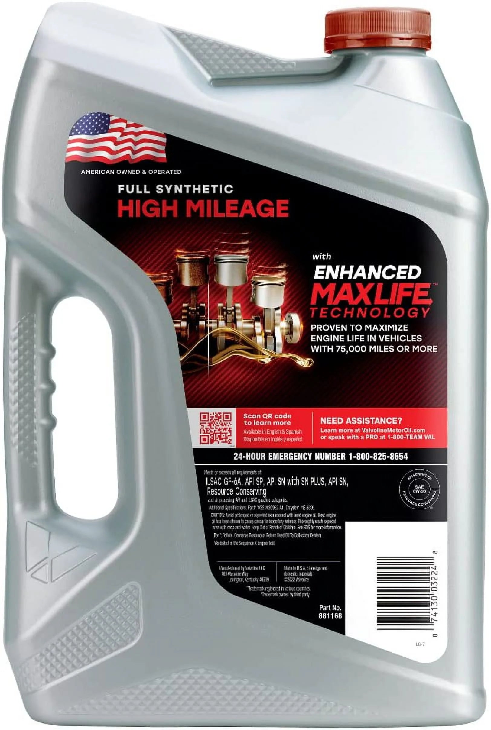 Full Synthetic High Mileage with Maxlife Technology SAE 0W-20 Motor Oil 5 QT